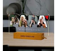 AIFLM Personnalisé Acrylique 3D Veilleuse Gravure Avec Texte Photo Lampe de Base en Bois Bureau Chambre Décoration Anniversaire Noël Saint Valentin Père Fête des Mères Cadeau