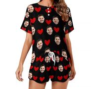 AIFLM Pyjama Set Femme Photo Visage Personnalisé Pyjama Short PJs Personnalisée Nightwear Loungewear Cadeaux Taille S-5XL