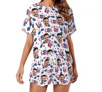 AIFLM Pyjama Set Femme Photo Visage Personnalisé Pyjama Short PJs Personnalisée Nightwear Loungewear Cadeaux Taille S-5XL