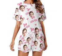 AIFLM Pyjama Set Femme Photo Visage Personnalisé Pyjama Short PJs Personnalisée Nightwear Loungewear Cadeaux Taille S-5XL