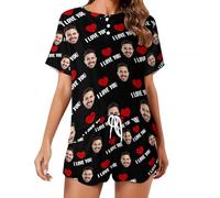 AIFLM Pyjama Set Femme Photo Visage Personnalisé Pyjama Short PJs Personnalisée Nightwear Loungewear Cadeaux Taille S-5XL