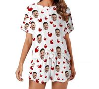 AIFLM Pyjama Set Femme Photo Visage Personnalisé Pyjama Short PJs Personnalisée Nightwear Loungewear Cadeaux Taille S-5XL