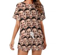 AIFLM Pyjama Set Femme Photo Visage Personnalisé Pyjama Short PJs Personnalisée Nightwear Loungewear Cadeaux Taille S-5XL