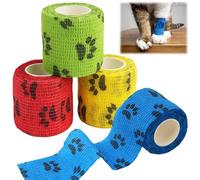 Aifrymne Lot de 4 bandages cohésifs auto-adhésifs pour animaux de compagnie - 5 cm x 4,5 m - Couleurs assorties - Ruban vétérinaire élastique pour chiens, chats, blessures sportives, soutien du