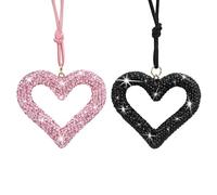 AIFUDA Lot de 2 Accessoires de rétroviseur, Accessoires à Suspendre en Forme de cœur avec Strass en Cristal pour Femmes et Filles (Noir, Rose)