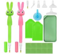 AIFUDA Lot de 22 stylos de peinture diamant en forme de lapin - Accessoires et outils d'art - Avec poignée et plateau pour loisirs créatifs