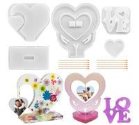 AIFUDA Lot de 3 grands moules en résine pour cadre photo, moules en silicone en forme de cœur avec inscription Love pour résine époxy, moule de cadre photo pour moulage de résine
