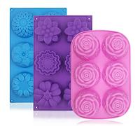 AIFUDA Lot de 3 moules à savon, 6 cavités en silicone en forme de fleur, moules de cuisson pour savon, muffin, gâteau, gâteau de lune
