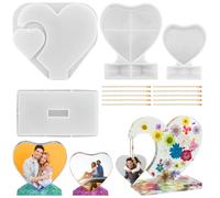 AIFUDA Lot de 3 moules en résine en silicone en forme de cœur pour cadre photo 3D pour moulage de résine, artisanat, décoration d'intérieur, cadeaux de Saint-Valentin, mariages