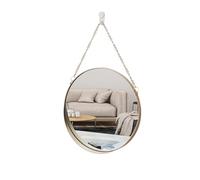 AIFUSI Miroir Suspendu, 25 x 25 cm Miroir de Maquillage de Salle de Bain Rond Cadre en Laiton avec Chaîne de Suspension Style Simple [Petite Taille]