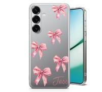 AIGAT Coque Personnalisée pour Samsung Galaxy S10 Plus - Étui en Silicone TPU Transparent Motif Belle Nœud Rose Girly Votre Idée Design Style avec Initiales et Texte - Nom Or Rose