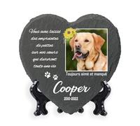 AIGAT Plaque commémorative carrée personnalisée 25 x 25 cm avec nom, Date, Photo et Support pour Animal Domestique, Chat, Chien, Ardoise, Pierre tombale - Cadre Photo Floral