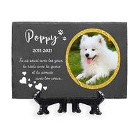 AIGAT Plaque commémorative Grande personnalisée 7.8" x 11.8" / 20 x 30 cm avec nom, Date, Photo et Support pour Animal Domestique, Chat, Chien, Ardoise, Pierre tombale - Cadre d'or Photo