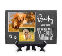 AIGAT Plaque commémorative Grande personnalisée 7.8" x 11.8" / 20 x 30 cm avec nom, Date, Photo et Support pour Animal Domestique, Chat, Chien, Ardoise, Pierre tombale - Deux Photos