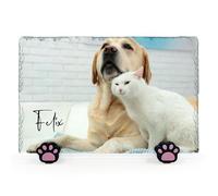 AIGAT Plaque Commémorative Rectangulaire Personnalisée 20 x 30 cm avec Support de Patte pour Chat Chien Pierre Tombale en Ardoise - Photo Complète à l'horizontale