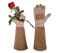 AIGEVTURE Gants d'élagage de roses à manches longues résistants aux épines, gants de jardinage pour homme et femme, gants longs, cuir de vache grainé, marron (taille S)
