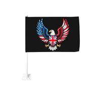 Aigle à tête blanche américain avec drapeaux des États-Unis et du Royaume-Uni, fixation pour vitre de voiture, protection solaire, bannière double face 30 x 45 cm pour camion