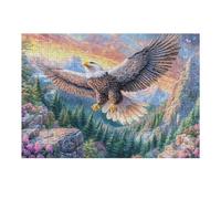 Aigle à tête Blanche au-Dessus des Sommets enneigés et du Champ de Fleurs Puzzle 300 Pièces pour Adultes Jeu De Famille Educa Créatif Vision Qualité Supérieure Relaxation Art Cadeau 300 PCS