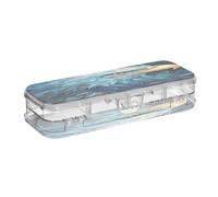 Aigle À Tête Blanche Bleu En Colère Boîte à Crayons Transparente à Deux Couches,Organisateur de Stylos en Plastique avec Couvercles à Cliquet pour École et Bureau