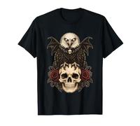 Aigle à tête Blanche Effrayant avec tête de Mort Gothique Florale Halloween Animal T-Shirt