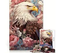 Aigle à tête Blanche Parmi Les Fleurs Puzzle 1000 pièces pour Adultes Découpe Nette Idéal pour Un Moment de détente et de mémoire Cadeau Charmant (38x52cm)
