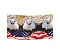 Aigle à tête blanche patriotique avec drapeau américain imprimé bannière de fête de vacances décorations avec métal, panneau à suspendre pour intérieur et extérieur, œillets, 1 paquet