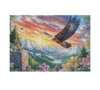 Aigle à tête Blanche planant au-Dessus des Sommets enneigés et des Fleurs Puzzle 300 Pièces pour Adultes Décoratif Educa Jeu De Réflexion Famille Vision 3D Relaxation Assemblage Amusant 300 PCS