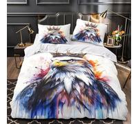 Aigle avec couronne Impression 3D 3 pièces housse de lit style artistique d'oiseau royal housse de couette microfibre hypoallergénique fermeture éclair pour garçons filles adultes Double（200x200cm）