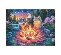 Aigle avec Deux Loups et Un Lotus brûlant Puzzles 500 Pièces pour Adultes Educa Difficile Challenge Artistique Relaxation Art Décoration Intérieure Famille 500 PCS