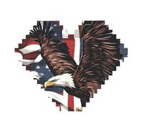 Aigle avec drapeau américain imprimé Art Brique Puzzle en forme de cœur Brique Bricolage Blocs de Construction Set 3D Décoration de la Maison 82 Pièces