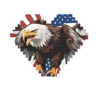 Aigle avec drapeau américain imprimé Art Brique Puzzle en forme de cœur Brique Bricolage Blocs de Construction Set 3D Décoration de la Maison 82 Pièces