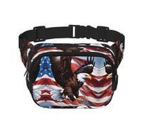 Aigle avec drapeau américain imprimé carrée, sac banane double couche, sac banane de voyage tendance pour homme et femme, noir, One Size