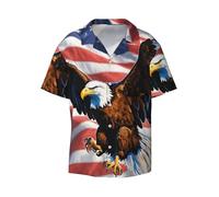 Aigle avec drapeau américain imprimé t-shirts à manches courtes pour homme polo décontracté d'été plage chemise pour homme, Noir , XXL