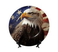 Aigle avec drapeau des États-Unis Assiettes décoratives en céramique Assiette décorative en porcelaine anglaise avec présentoir Ornement en céramique fait à la main Personnalité Assiette à dîner en