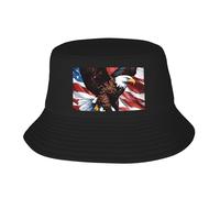 Aigle avec imprimé drapeau américain casquette pratique et élégante chapeau de pêcheur adulte chapeau léger respirant chapeau seau chapeau noir