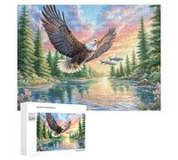 Aigle avec Poisson sur lac avec forêt Puzzle 500 Pièces pour Couples Jeu Coopératif Communication Et Logique Cadeau pour Couple 500 PCS