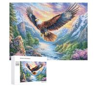 Aigle Chauve au-Dessus de la vallée de Montagne avec des Arbres d'automne Puzzle 500 Pièces pour Couples Soirée À Deux Défi Intellectuel Cadeau pour Saint-Valentin 500 PCS