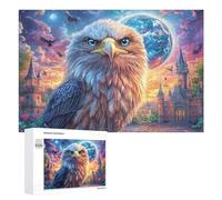 Aigle Chauve coloré dans Le Champ de Fleurs ensoleillées Puzzle 1000 Pièces pour Adultes Jeu De Société Amélioration De L’Attention Cadeau pour Loisirs 1000 PCS