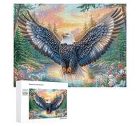 Aigle Chauve coloré sur Rocher avec des Fleurs Puzzle 500 Pièces pour Adultes Activité Puzzle Défi Logique Cadeau pour Amateurs De Puzzles 500 PCS