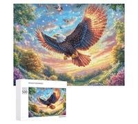 Aigle Chauve dans Le Ciel coloré avec des Fleurs Puzzle 500 Pièces pour Adultes Entraînement Cérébral Maîtrise Logique Cadeau pour Amateurs De Défis 500 PCS