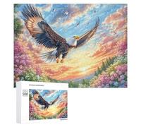 Aigle Chauve dans Le Ciel coloré avec la forêt Puzzle 500 Pièces pour Seniors Moment Calme Stimulation Cognitive Cadeau pour Loisirs 500 PCS