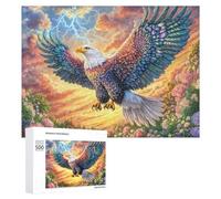 Aigle Chauve dans Le Paysage de Montagne et de Fleur Puzzle 500 Pièces pour Adultes Jeu De Détente Endurance Mentale Cadeau pour Longues Soirées 500 PCS