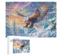 Aigle Chauve en Fleurs avec Cabine enneigée Puzzle 300 Pièces pour Adultes Jeu De Détente Endurance Mentale Cadeau pour Longues Soirées 300 PCS