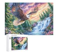Aigle Chauve sur la rivière avec des pins enneigés Puzzle 1000 Pièces pour Famille Activité De Table Résolution Logique Cadeau pour Temps De Qualité 1000 PCS