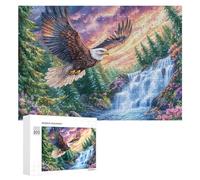 Aigle Chauve sur la rivière avec des pins enneigés Puzzle 300 Pièces pour Couples Soirée À Deux Défi Intellectuel Cadeau pour Saint-Valentin 300 PCS