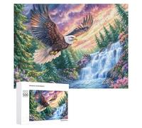 Aigle Chauve sur la rivière avec des pins enneigés Puzzle 500 Pièces pour Famille Temps Au Salon Travail D’Équipe Cadeau pour Moments Familiaux 500 PCS