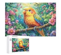 Aigle coloré par Cascade avec Fleurs Puzzle 1000 Pièces pour Couples Collaboration À Domicile Pensée Stratégique Cadeau pour Romance 1000 PCS