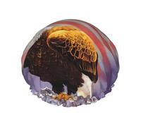Aigle de douche avec drapeau des États-Unis - Bonnet de douche réutilisable et imperméable - Double couche avec sangle élastique - Taille unique