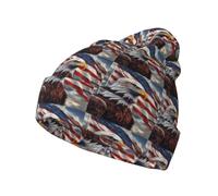 Aigle des États-Unis avec imprimé drapeau américain casquette très élastique bonnet élégant tricoté chaud chapeaux d'hiver doux unisexe bonnets noirs