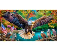 Aigle en vol avec des Oiseaux et des Drapeaux américains Puzzle 1000 Pièces pour Adultes - en Carton Recyclé pour la Décoration 38x52cm/1000pcs